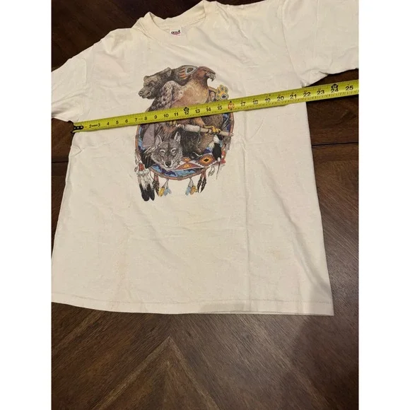 Vintage Anvil Wolf Eagle Bear Dreamcatcher Graphic T-Shirt Men XL Cream USA Made - Picture 7 of 7